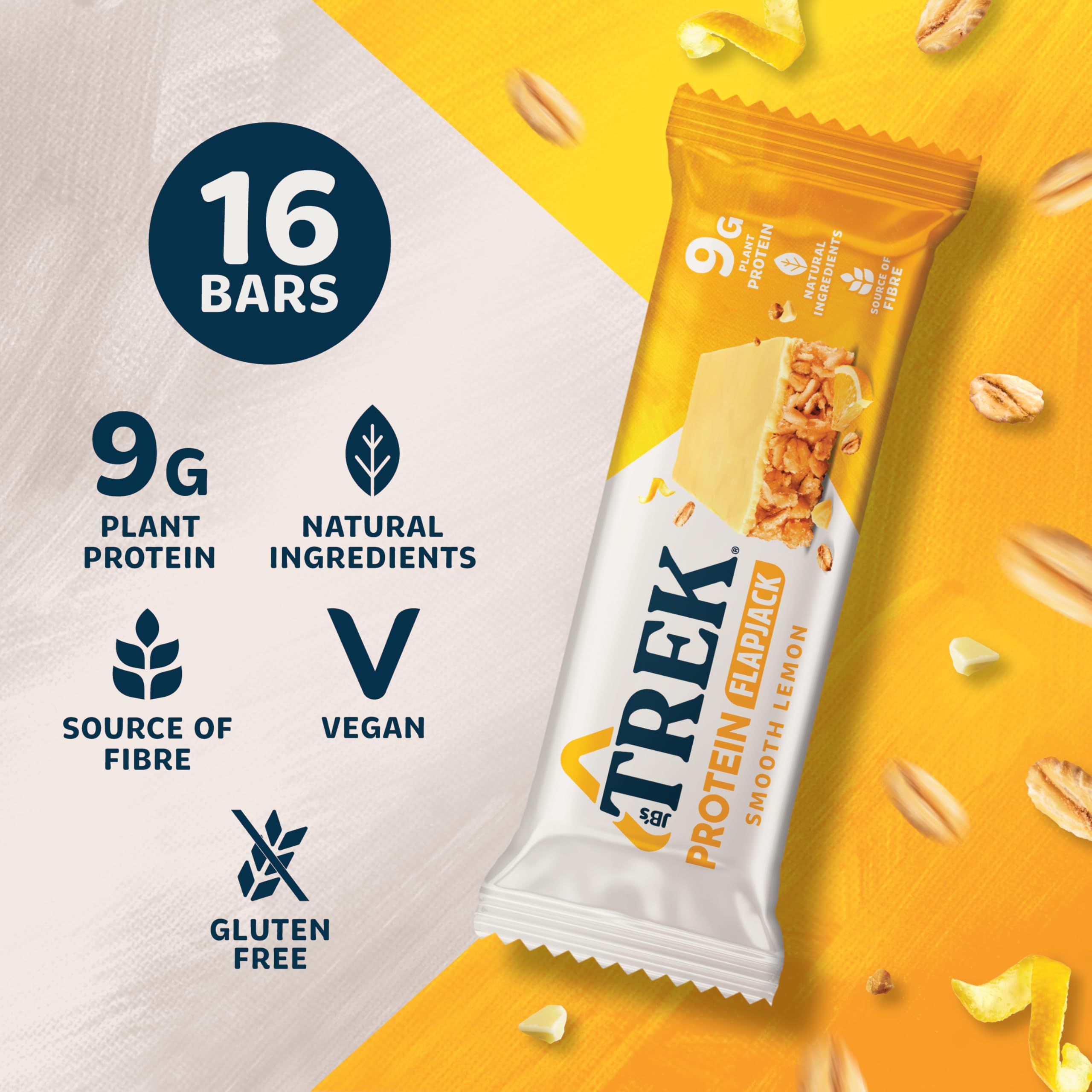 Trek High Protein Flapjack Cocoa Oat, 50 g - Gluten Free Bars – Healthy Snack Bars – Plant Based Protein - Vegan Bars (Pack of 16 Bars) | L0572375-P107199021-M107199013