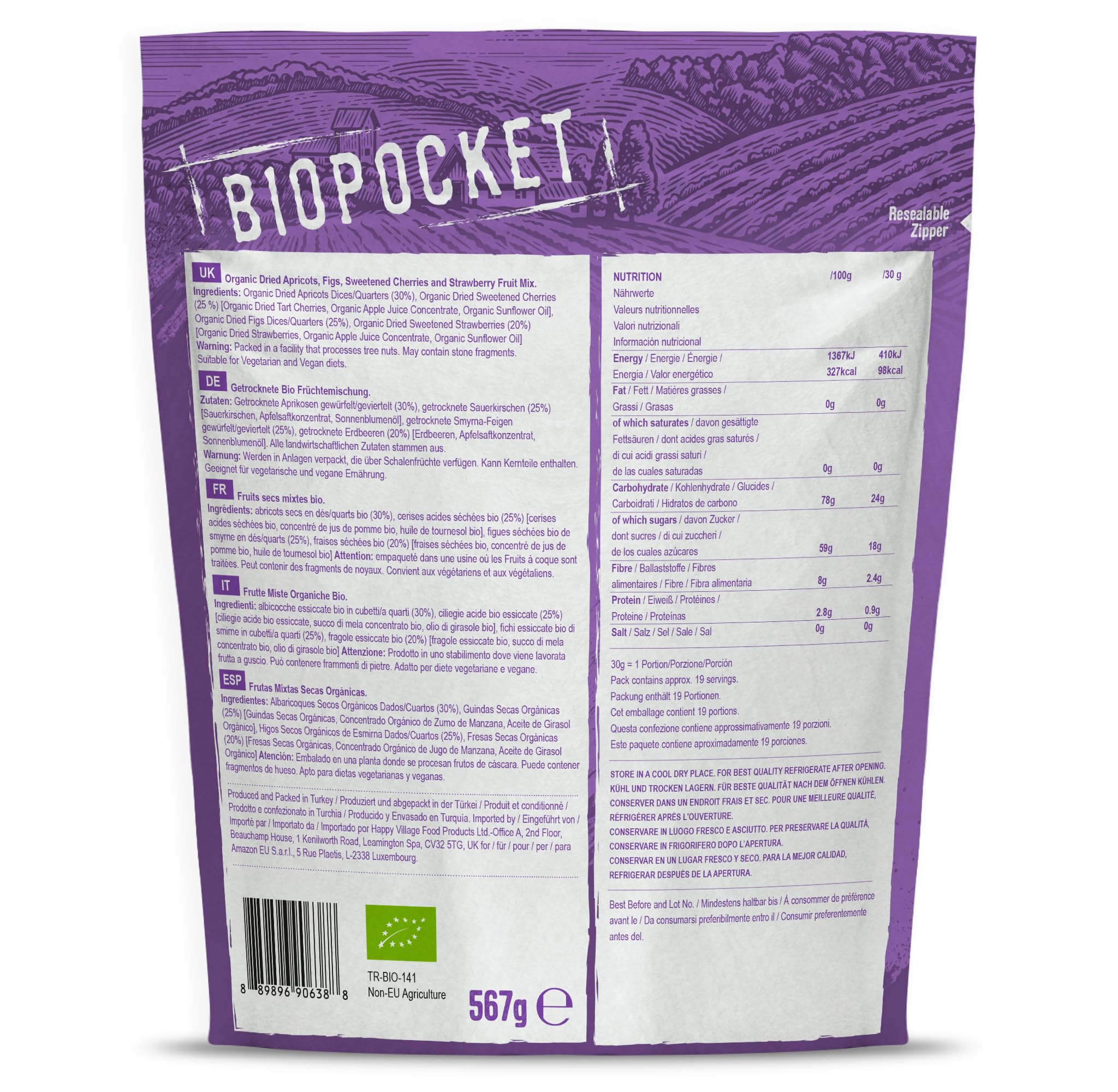 Biopocket Organic Dried Apricots, 2 x 500 g
