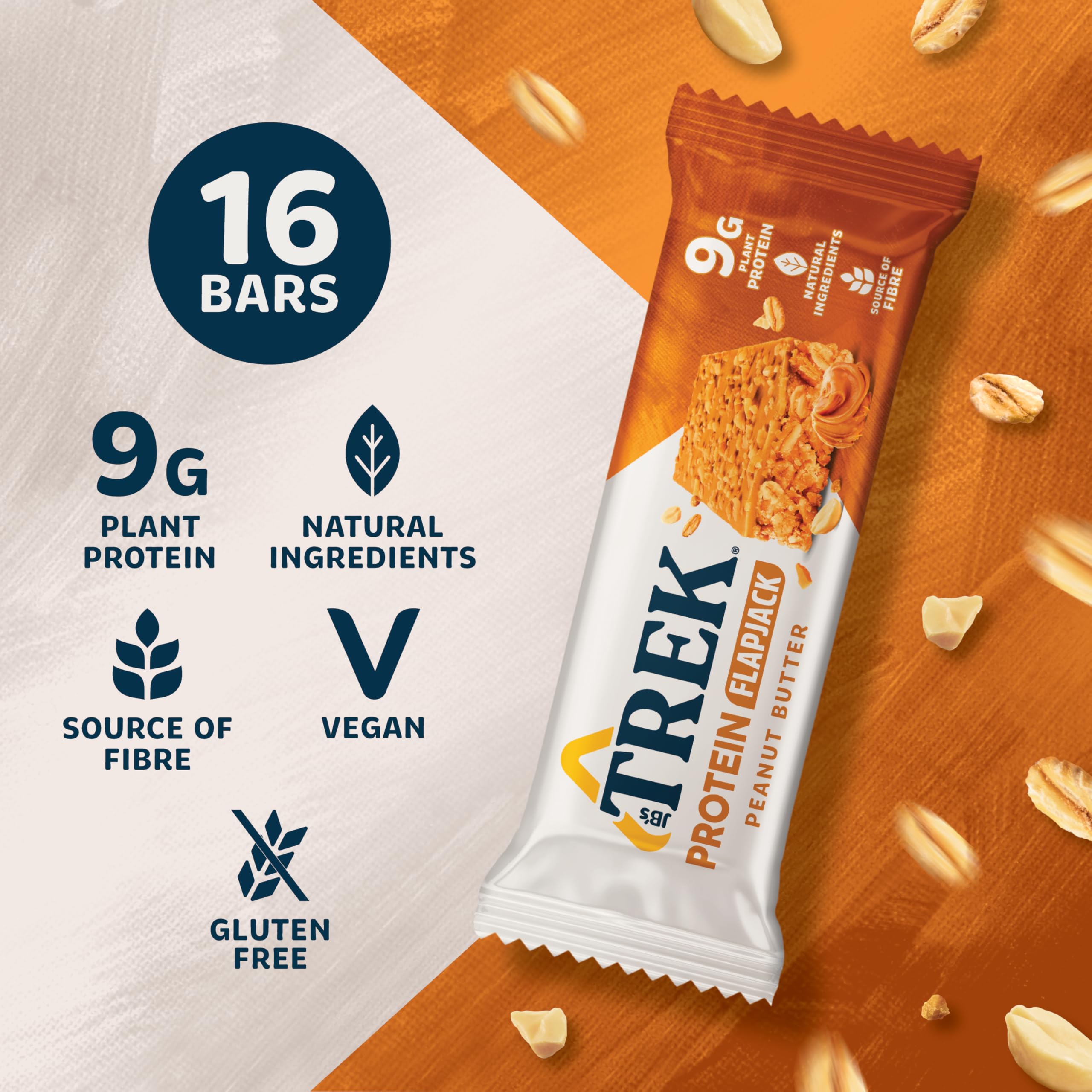 Trek High Protein Flapjack Cocoa Oat, 50 g - Gluten Free Bars – Healthy Snack Bars – Plant Based Protein - Vegan Bars (Pack of 16 Bars) | L0572375-P107199021-M107199013