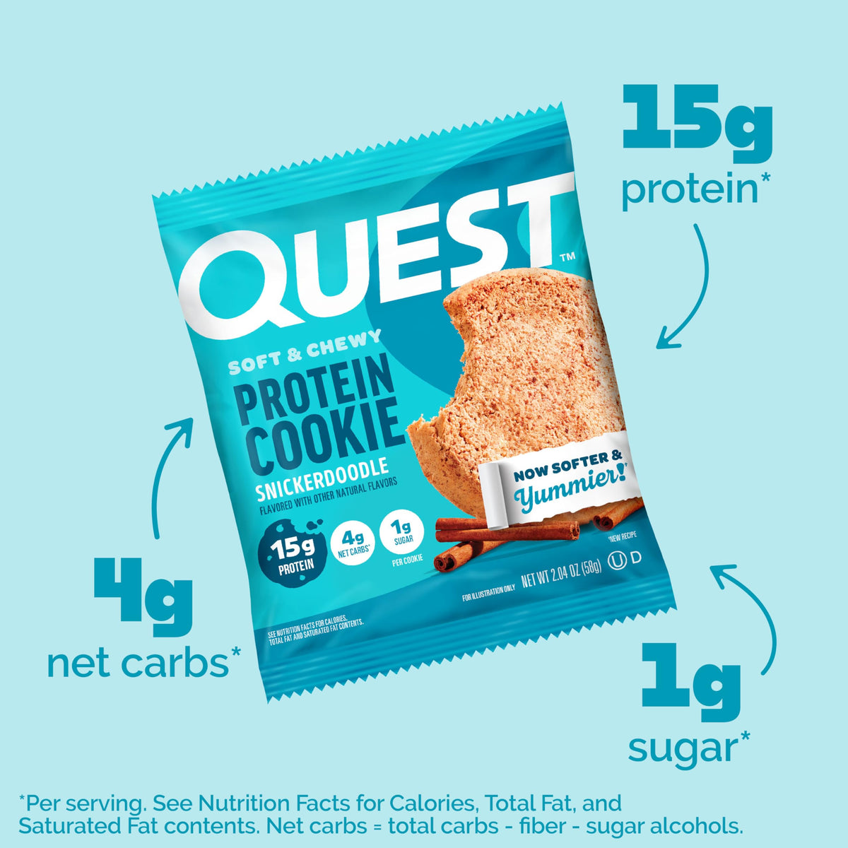 Quest Nutrition Chocolate Chip Protein Cookie, 15g Protein, 1g Sugar, 2g Net Carbs, Keto Friendly, High Protein, Low Carb; 12 Count