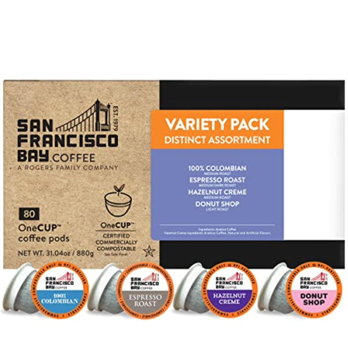 SAN FRANCISCO BAY SF Coffee OneCUP /Dark Roast Compostable Coffee Pods, K Cup Compatible Including Keurig 2.0 (Packaging May Vary), French Roast, 80 Count (Pack of 1)