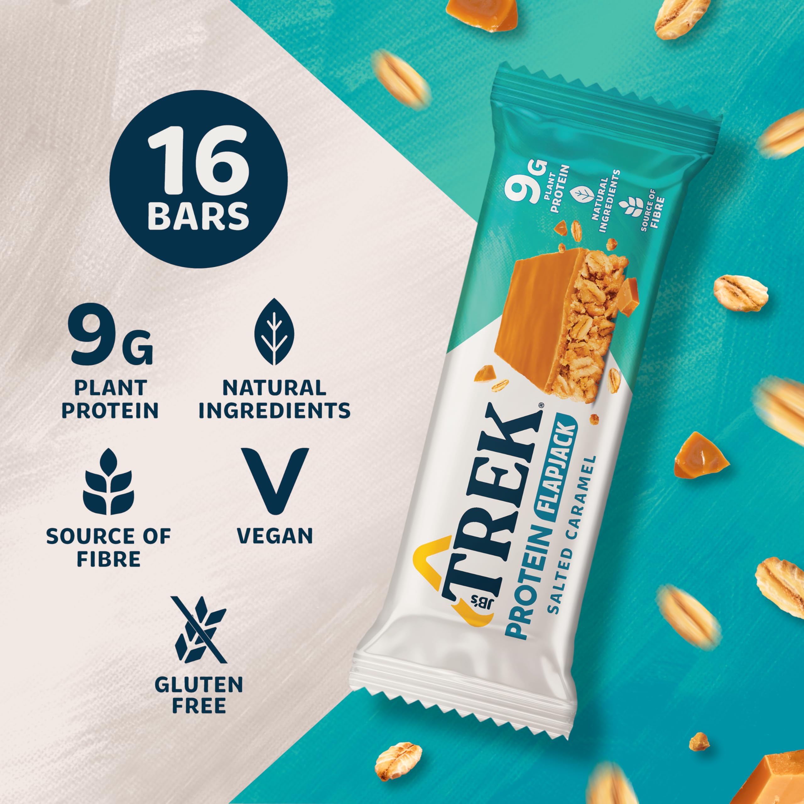 Trek High Protein Flapjack Cocoa Oat, 50 g - Gluten Free Bars – Healthy Snack Bars – Plant Based Protein - Vegan Bars (Pack of 16 Bars) | L0572375-P107199021-M107199013