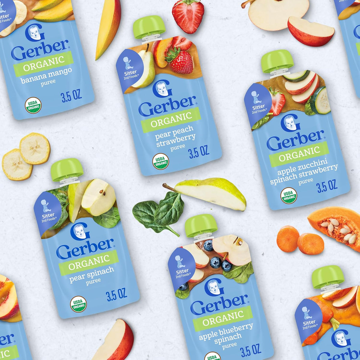 Gerber Organic Baby Food Pouches, 2nd Foods for Sitter, Fruit & Veggie Variety Pack, 3.5 Ounce (Set of 18)