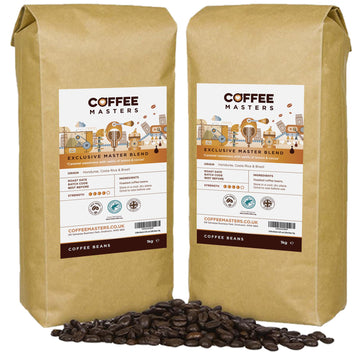 Coffee Masters Coffee Beans 1kg Exclusive Master Blend - 100% Arabica, Medium Dark Roasted Whole Bean Ideal for Espresso Machines