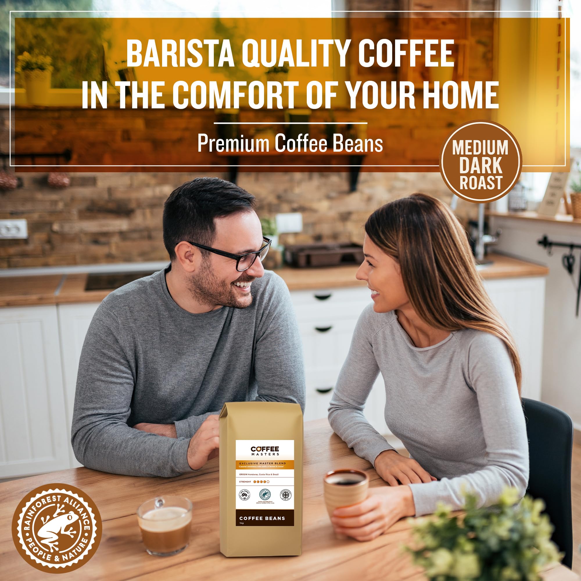 Coffee Masters Coffee Beans 1kg Exclusive Master Blend - 100% Arabica, Medium Dark Roasted Whole Bean Ideal for Espresso Machines
