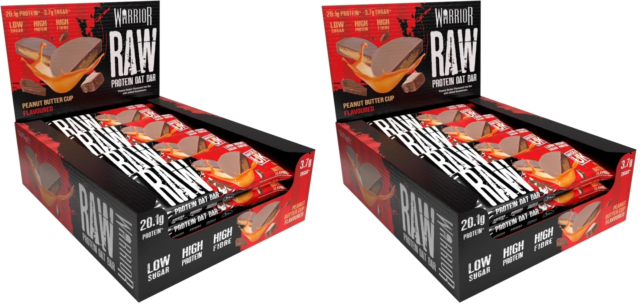 Warrior Raw Protein Bars – 20g Protein Per Bar – High Protein Snack Bars Multipack (12 or 24 Bars, 75g Each) – Low Sugar, High Fibre Breakfast & Meal Replacement Bar – Chocolate Brownie Flapjack