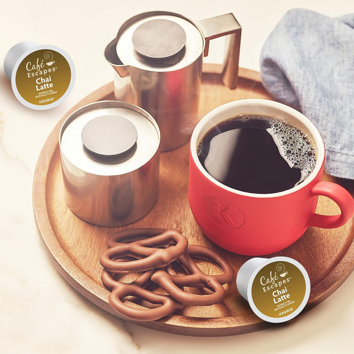 Cafe Escapes, Chai Latte Tea Beverage, Single-Serve Keurig K-Cup Pods, 72 Count (3 Boxes of 24 Pods)