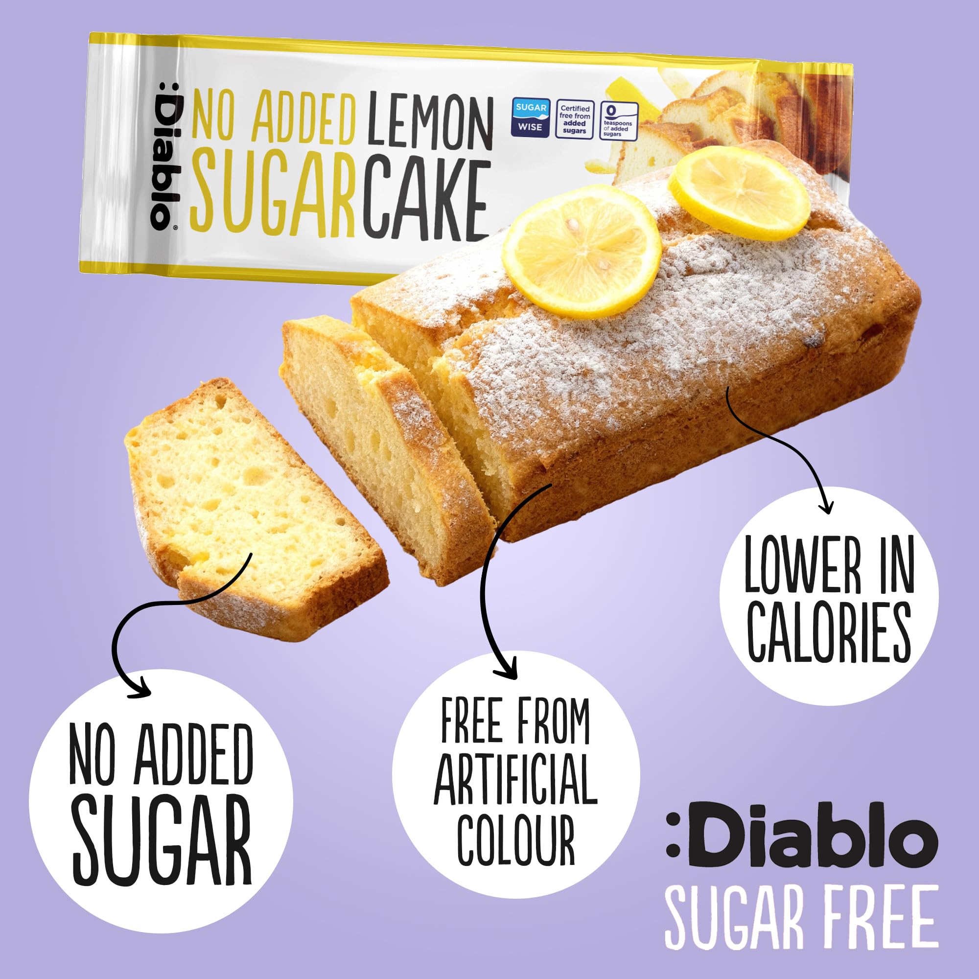 Diablo No Added Sugar Lemon Cake – Healthy Snacks Sweet Treat, Cakes and Desserts for All, Ideal for Snack Time, Tea & Party Treat, Halal & Kosher Approved – 200g (Pack of 2)