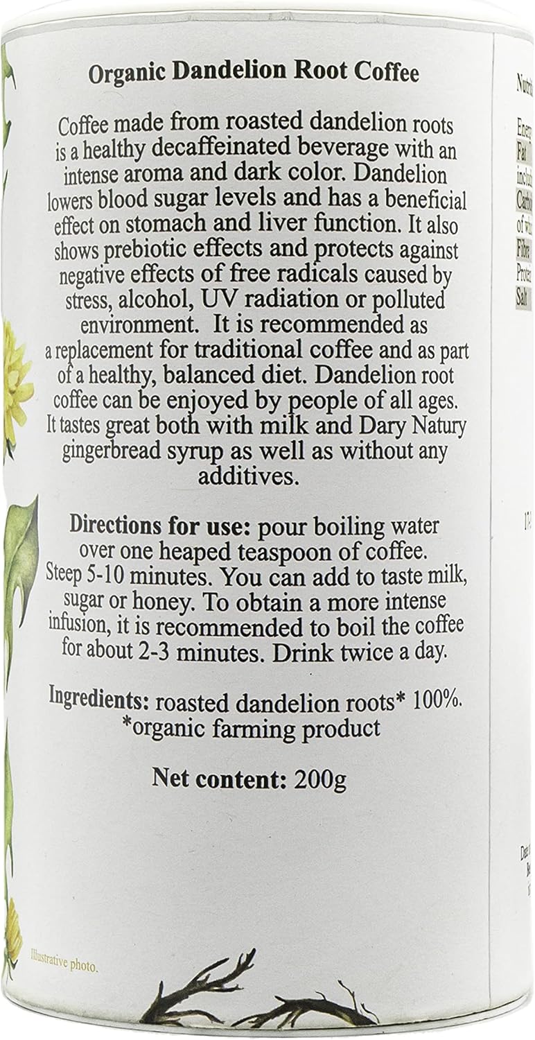 Organic Coffee Root Dandelion - Taraxacum Officinale - Caffeine Free - Detox - 200g - Dary Natury