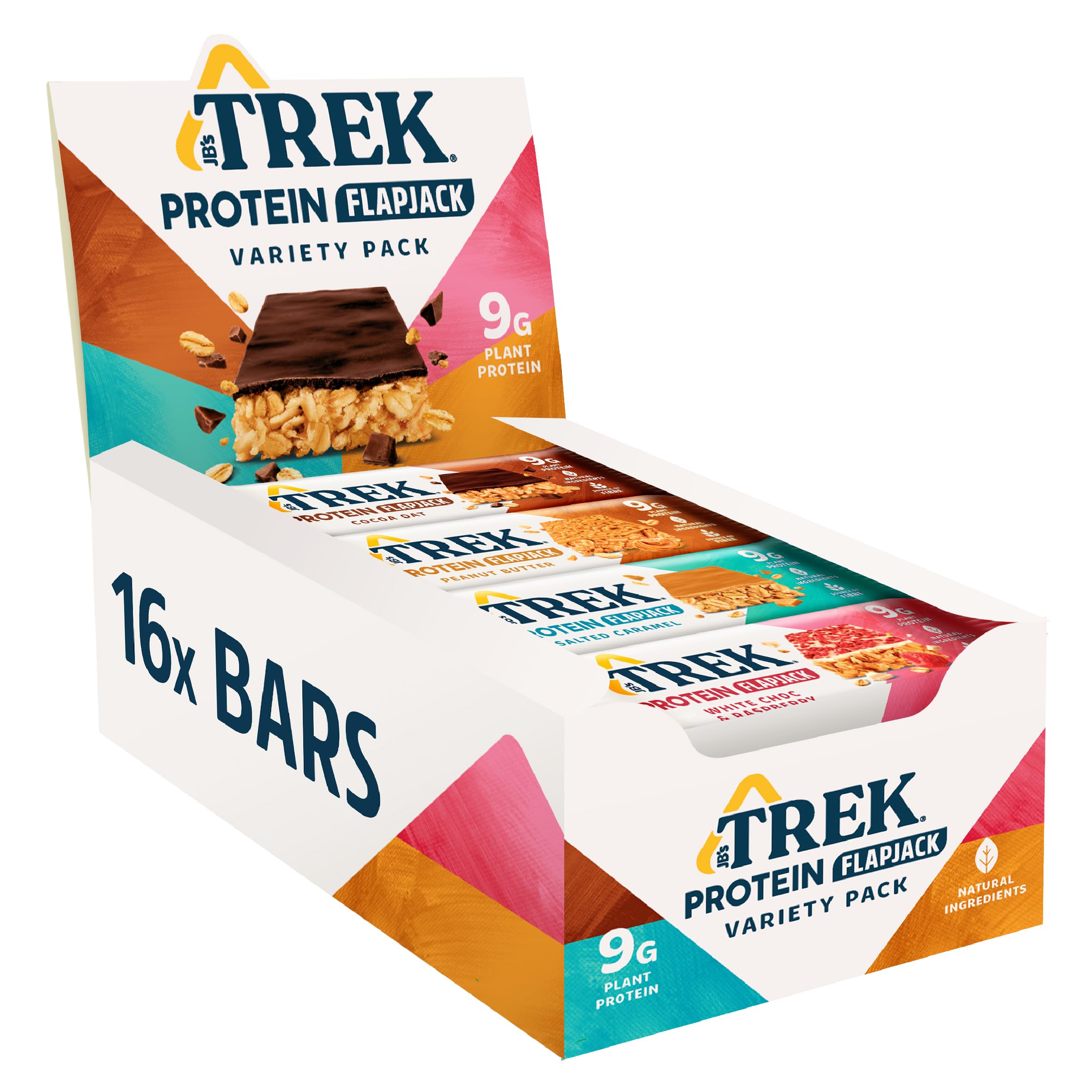 Trek High Protein Flapjack Cocoa Oat, 50 g - Gluten Free Bars – Healthy Snack Bars – Plant Based Protein - Vegan Bars (Pack of 16 Bars) | L0572375-P107199021-M107199013