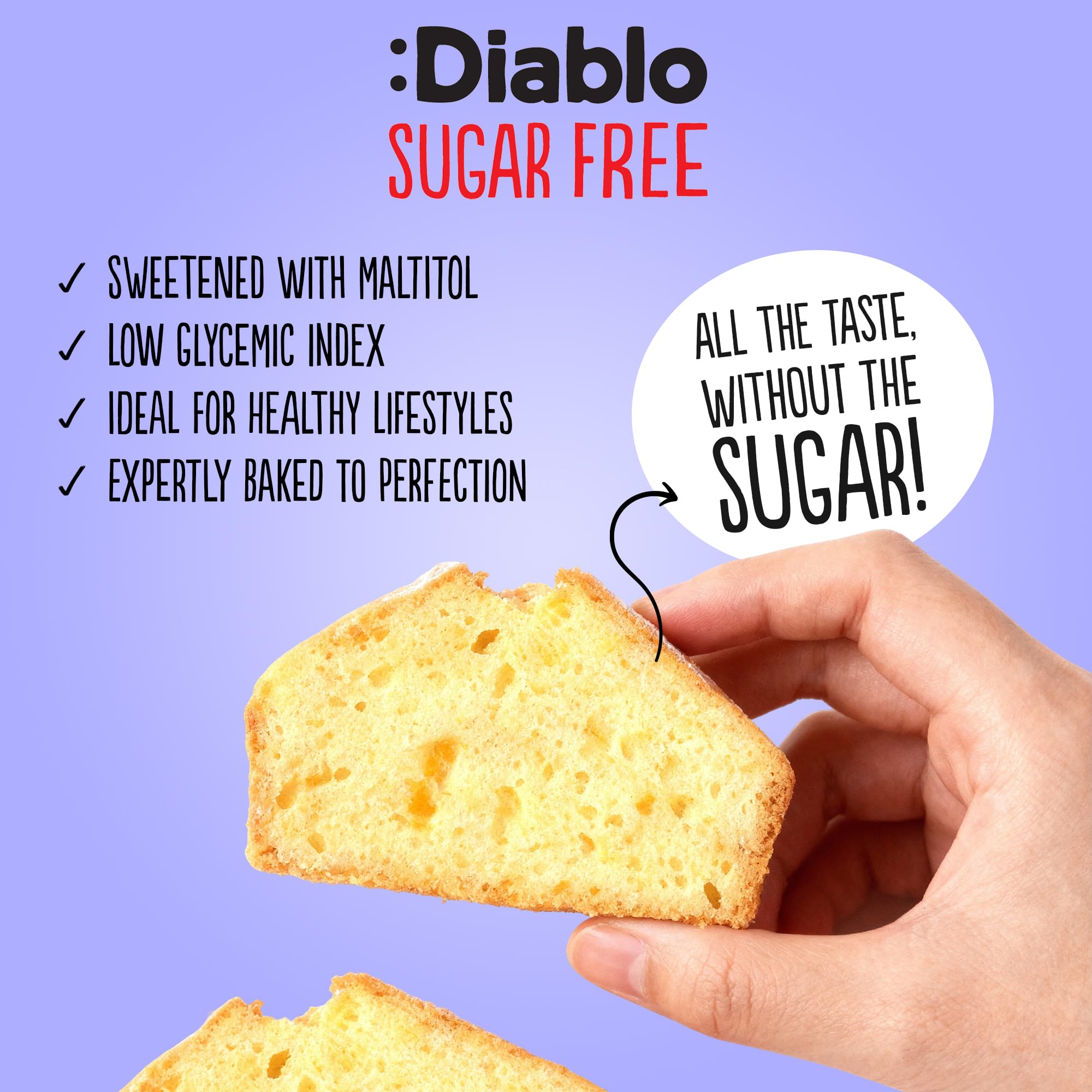 Diablo No Added Sugar Lemon Cake – Healthy Snacks Sweet Treat, Cakes and Desserts for All, Ideal for Snack Time, Tea & Party Treat, Halal & Kosher Approved – 200g (Pack of 2)