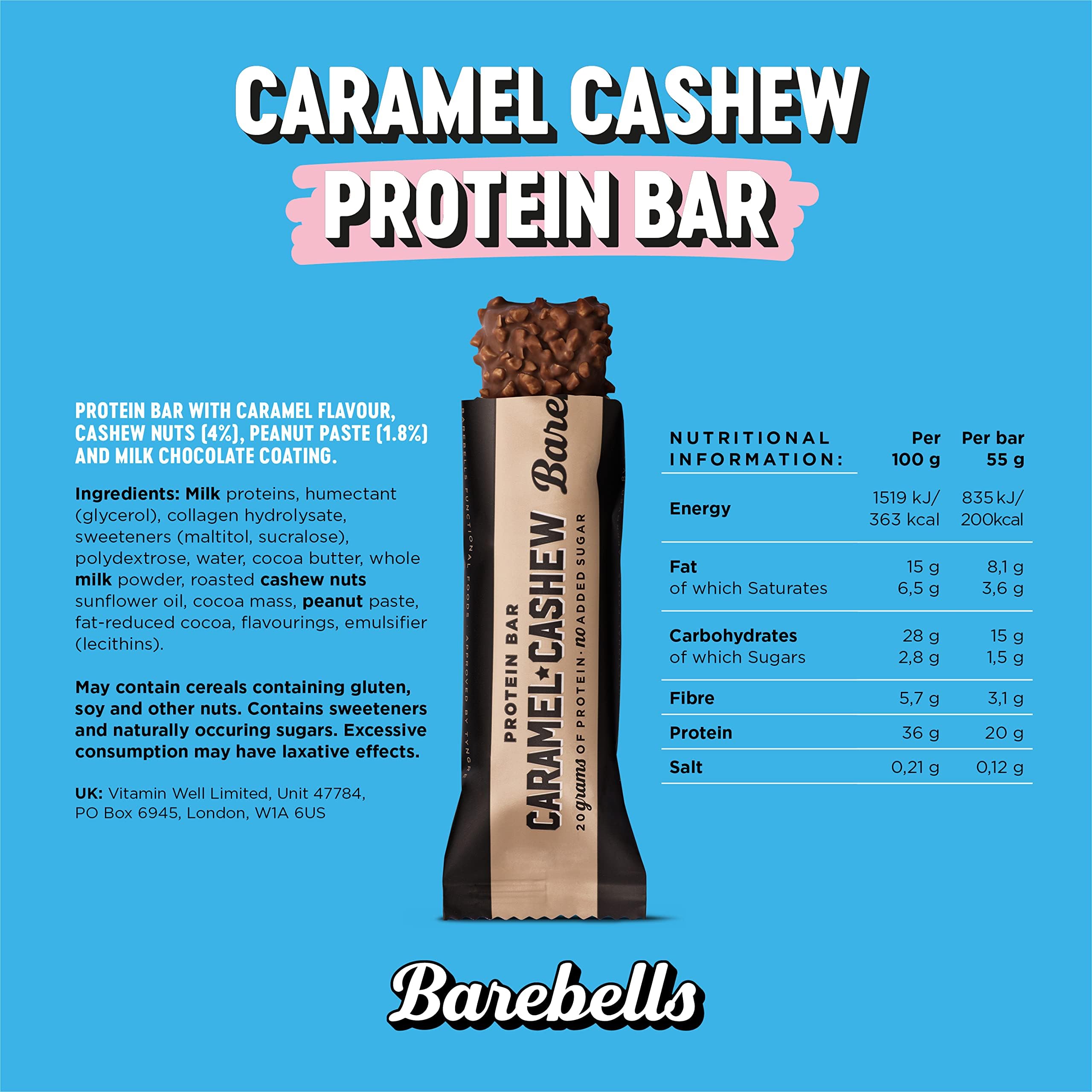 Barebells Protein Bars - 12 Count, 16g High Protein Treats – Sugar Free Chocolate Nutrition Bar, Low Carb – On The Go Breakfast or Post-Workout Snack (Caramel Choco)