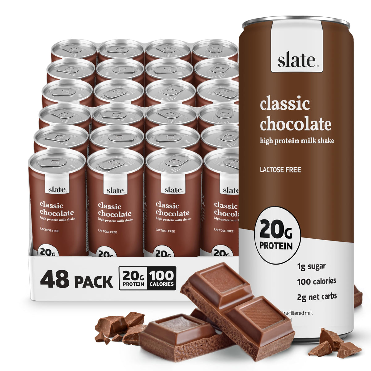 Slate Milk - High Protein Milk Shake - French Vanilla - Lactose Free, 20g Protein, 1g Sugar, 100 Calories, 1g Net Carbs, No Added Sugar - Natural, Breakfast Boost, Post Workout - 11 fl oz, 12 Cans