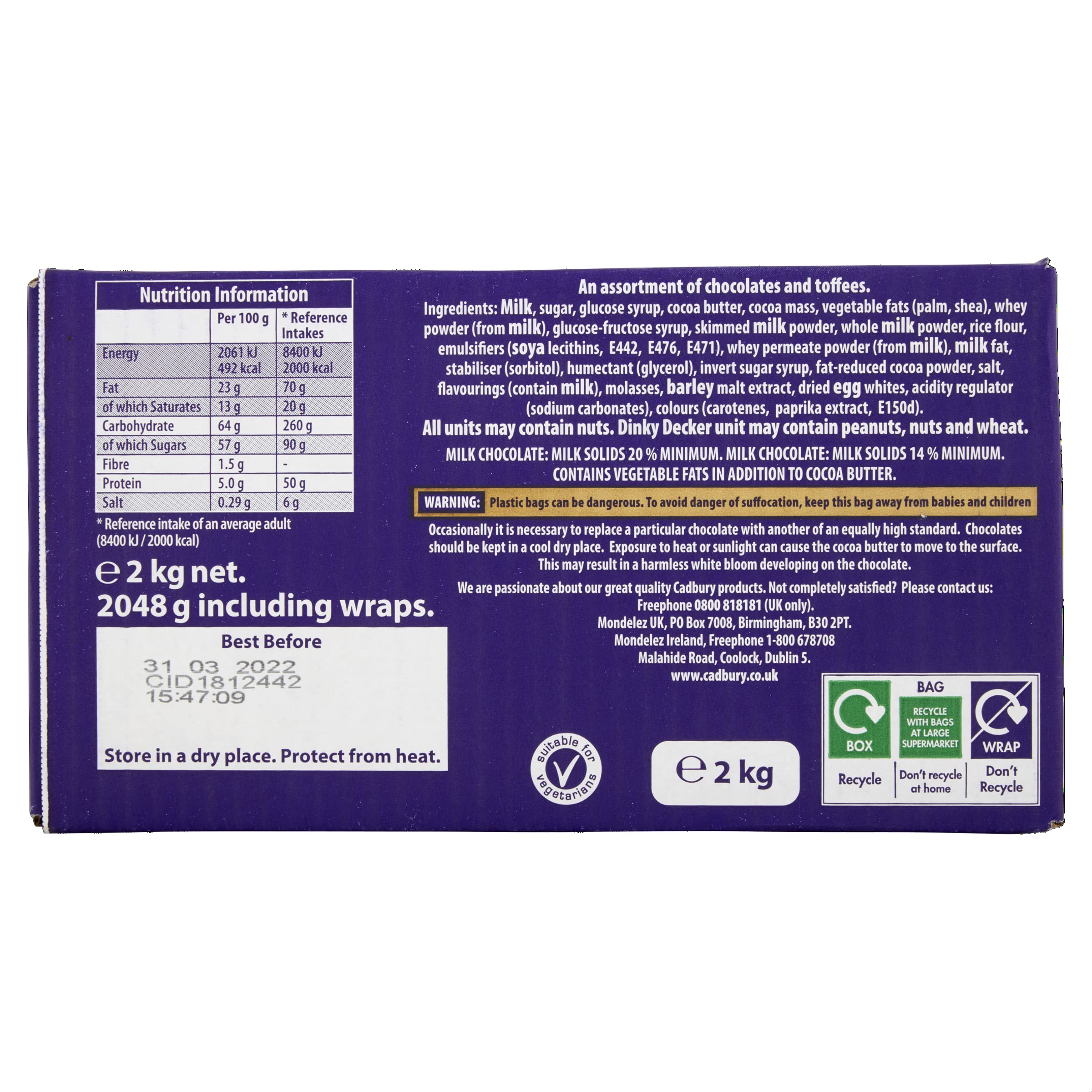 Cadbury Heroes Chocolate Bulk Share Box, Assorted Mini-Size Milk Chocolate Bars, 2 kg (Pack of 1)