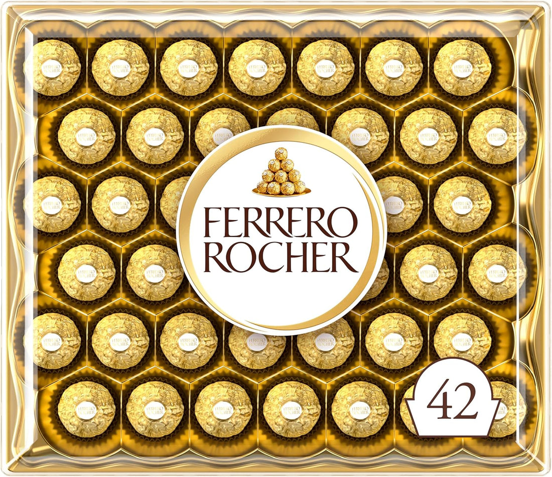 Ferrero Rocher Pralines, Chocolate Mother's Day Gifts - Chocolate Gift Box, Covered in Milk Chocolate and Nuts, 42 Pieces (525g)
