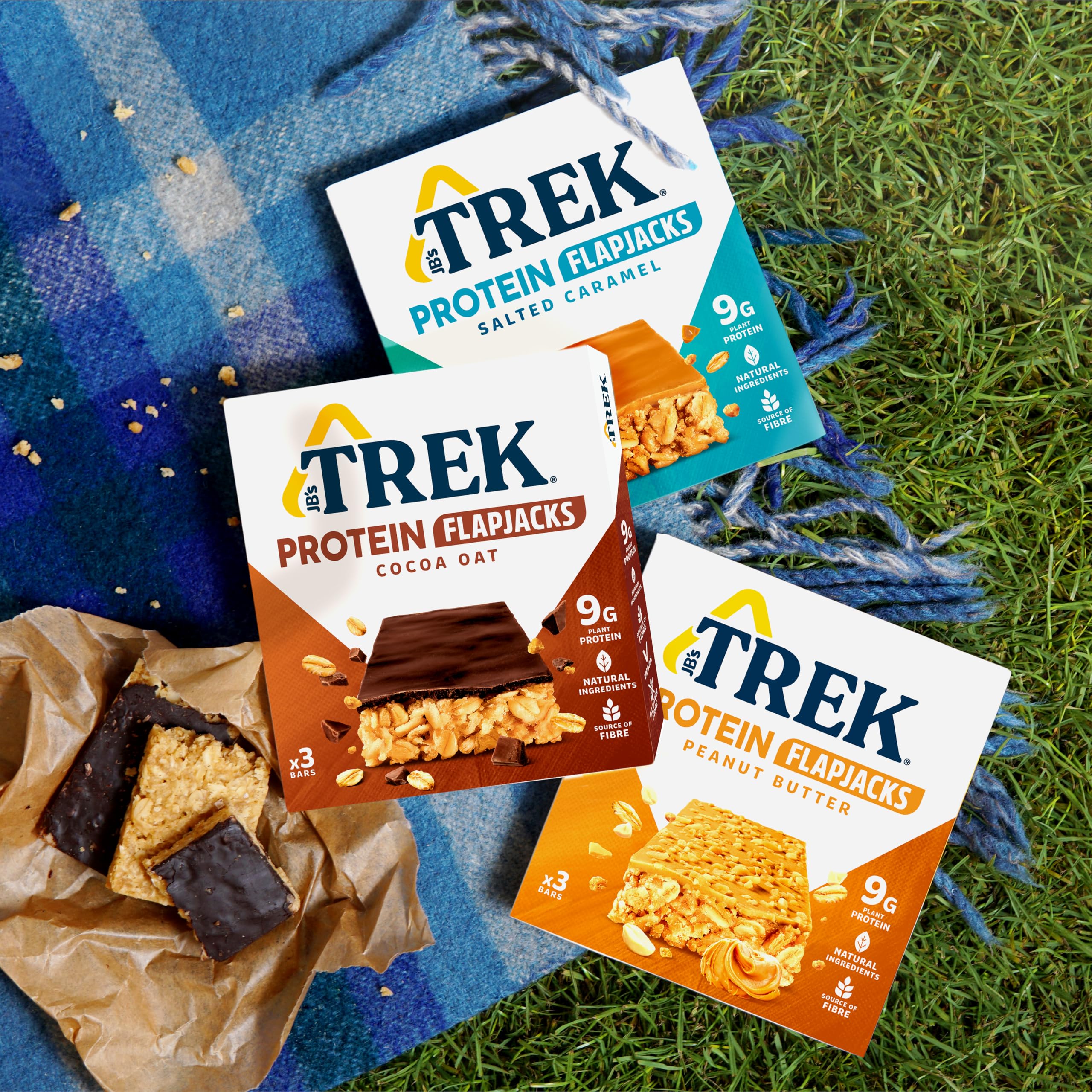 Trek High Protein Flapjack Cocoa Oat, 50 g - Gluten Free Bars – Healthy Snack Bars – Plant Based Protein - Vegan Bars (Pack of 16 Bars) | L0572375-P107199021-M107199013