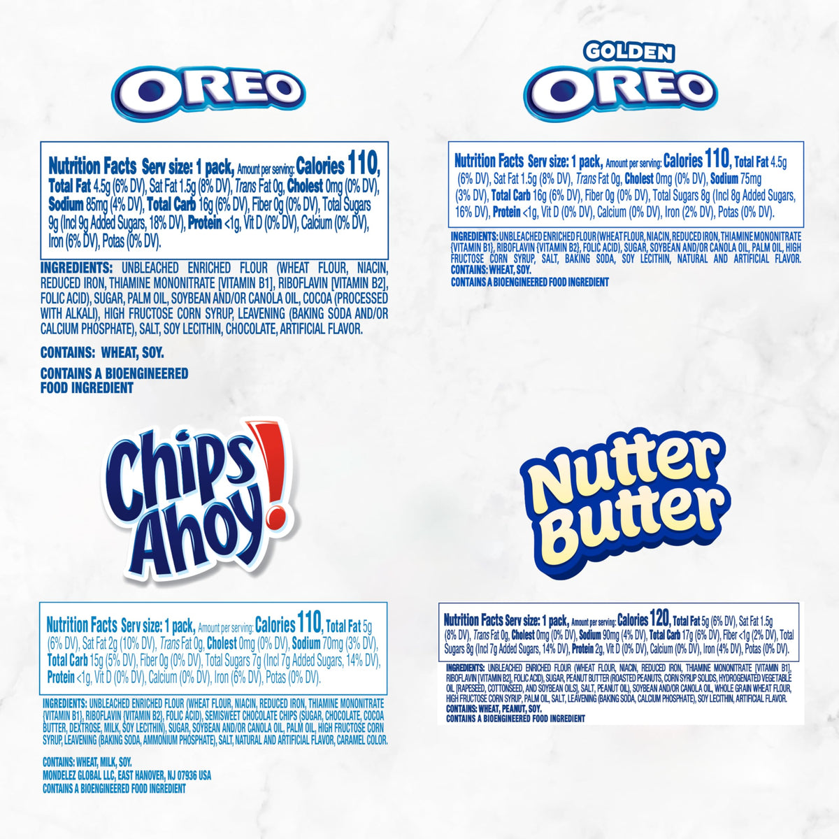 OREO Original, OREO Golden, CHIPS AHOY! & Nutter Butter Cookie Snacks Variety Pack, 56 Snack Packs (2 Cookies Per Pack)