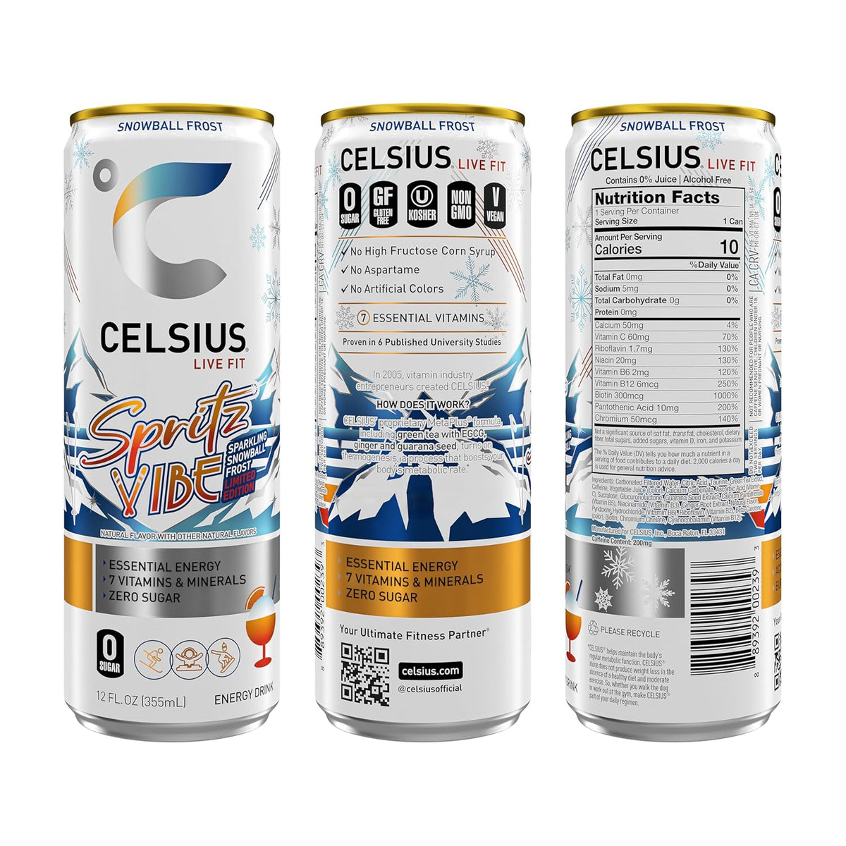 CELSIUS Sparkling Spritz Vibe Limited Edition, Sugar Free Energy Drink, Can, 12 Fl Oz (Pack of 12)