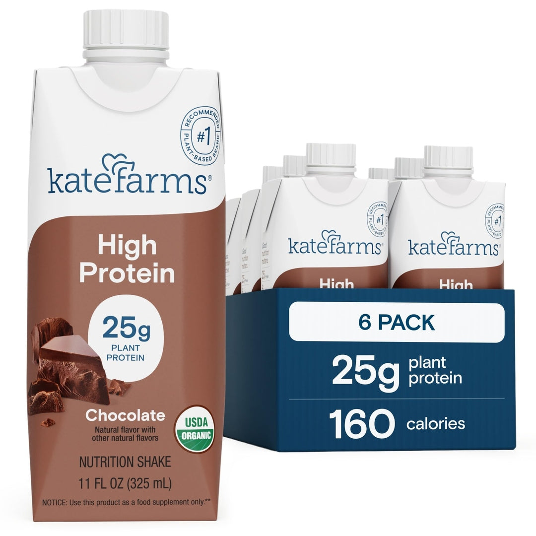 71ChCyZwH8L.jpg KATE FARMS Organic High Protein Chocolate Nutrition Shake, 25g Protein, 6g Fiber, 27 Vitamins and Minerals, 0g Sugar, Protein Drink, 11 oz (12 Pack)