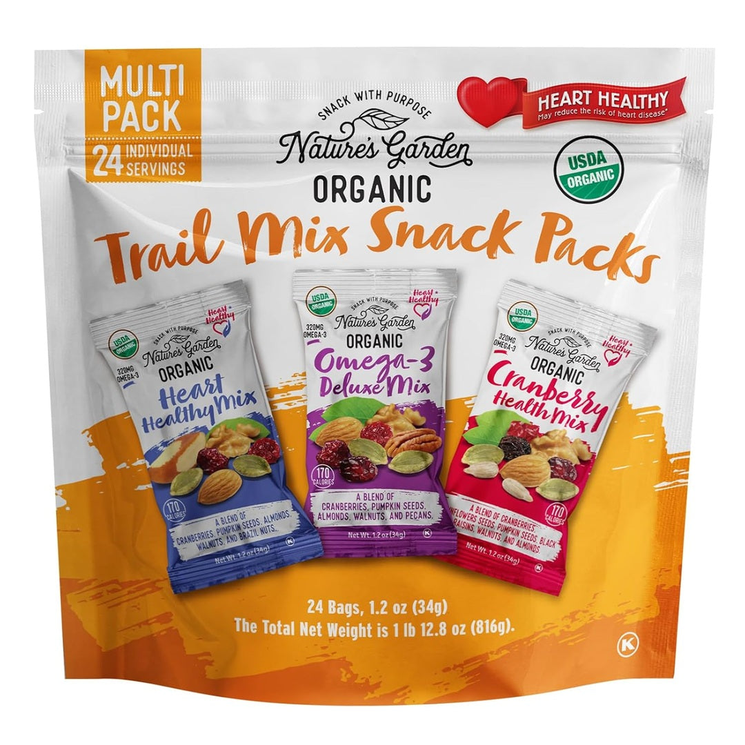 71McGrLeDhL._SL1500.jpg Nature's Garden Organic Trail Mix Snack, Multi Pack 28.8 oz - 24 Individual Servings (Pack of 3)