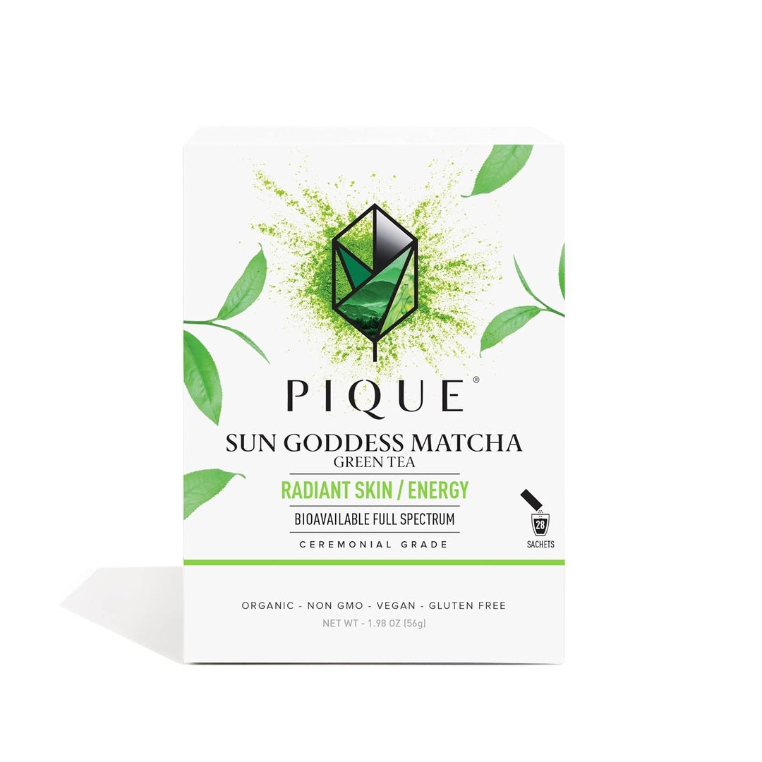 71YrrqNumtL._SL1500.jpg Pique Organic Sun Goddess Matcha - Ceremonial Grade Matcha Green Tea Powder, Supports Radiant Skin, Calm Energy - 28 Single Serve Sticks (Pack of 1)