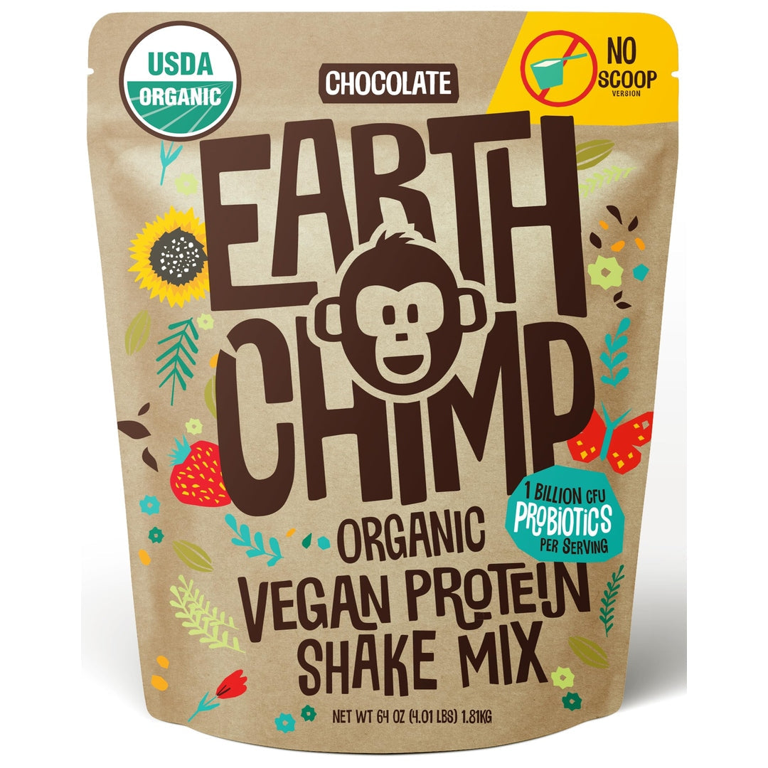 81ALkBaTHKL.jpg EarthChimp Organic Vegan Protein Powder - with Probiotics - Non GMO, Dairy Free, Non Whey, Plant Based Protein Powder for Women and Men, Gluten Free - 26 Servings 32 Oz (Chocolate)