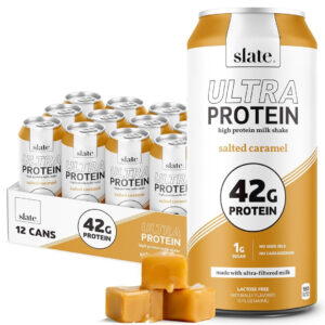 Slate Milk - Ultra Protein Shake - Vanilla - 42g Protein, 1g Sugar, 180 Calories, 1g Net Carbs - Lactose Free, No Added Sugar - Made with Ultra Filtered Milk - Breakfast Boost, Post Workout - 15 fl oz, 12 Cans